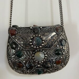 Silver and Agate Gemstone Handbag. Excellent Condition
